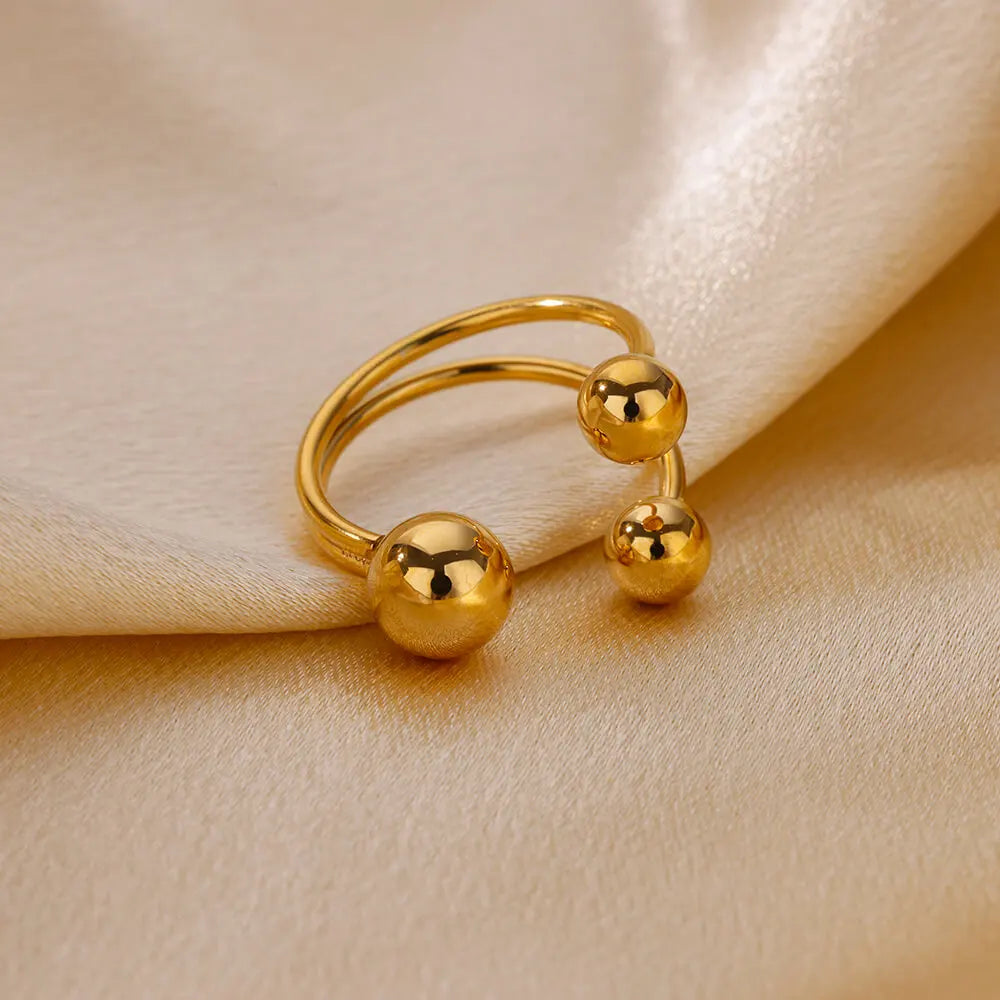Punk Chunky Ball Rings For Women Men Gold Color Stainless Steel Anxiety Beads Ring Trendy Jewelry Finger Accessories Gift BFF
