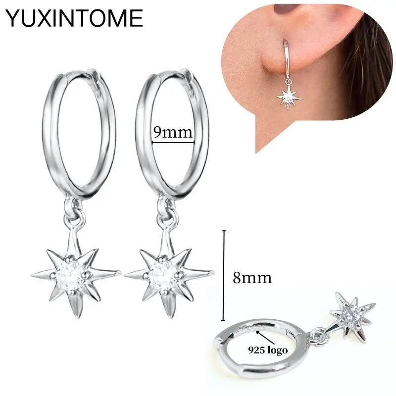 925 Sterling Silver Ear Needle Fashion Hoop Earrings White Crystal Luxury Women's Silver Earrings Wedding Women's Jewelry Gift