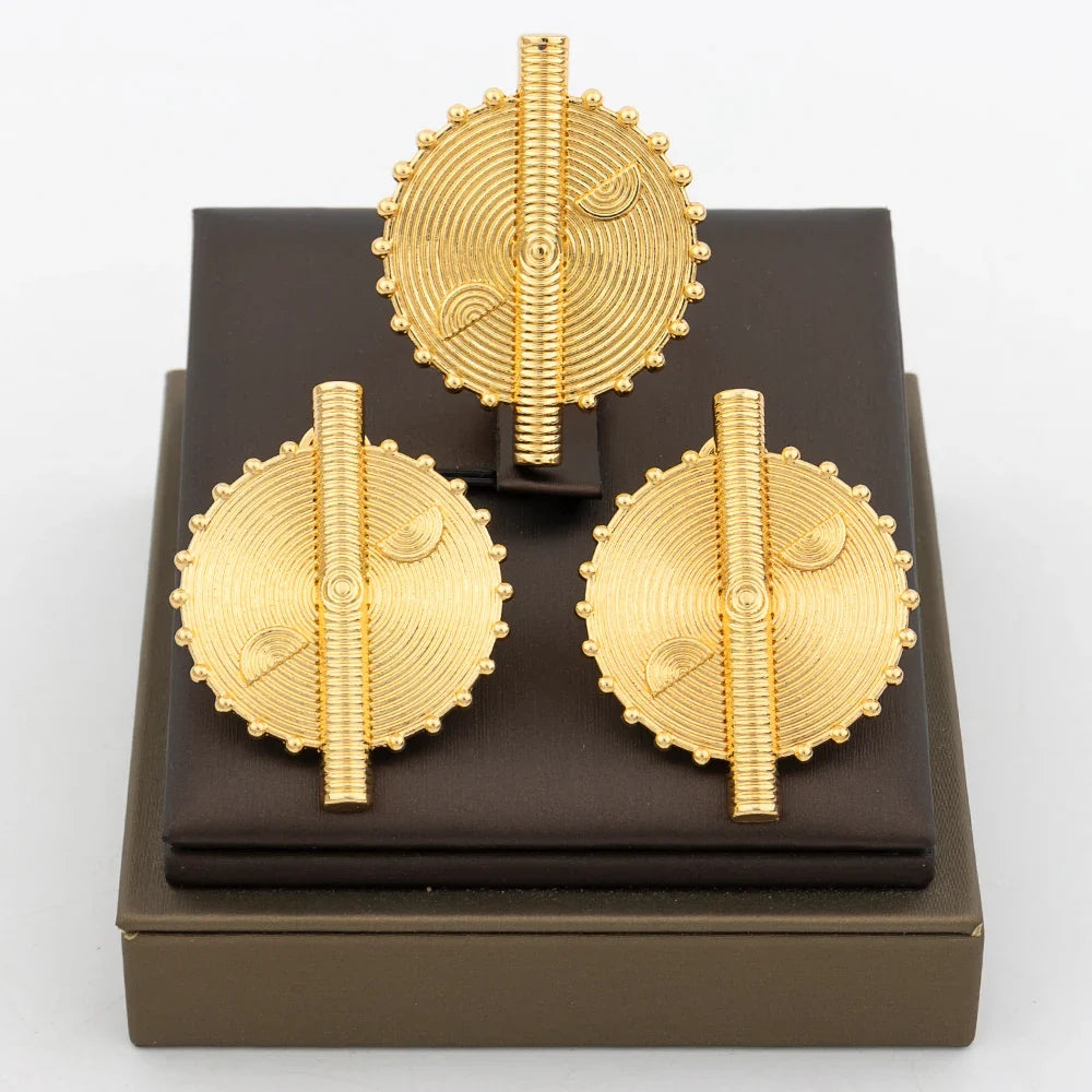 Dubai Gold Color Earrings Copper Adjustable Big Rings For Women Irregular Earrings Exquisite Bridal Jewelry Party Daily Wear