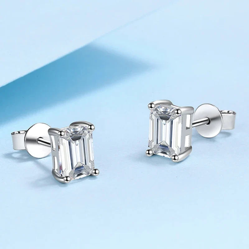NeeTim 0.5CT 1CT 2CT Emerald Radiant Cut Moissanite Studs Earrings for Women Lab Diamond 925 Sterling Silver Earring Jewelry