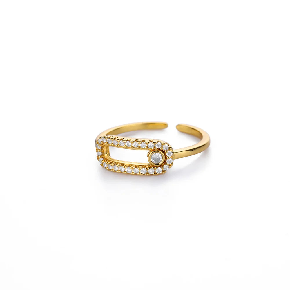 Zircon Heart Rings For Women Stainless Steel Gold Color Geometric Open Finger Ring Fashion Wedding Aesthetic Jewelry Gift