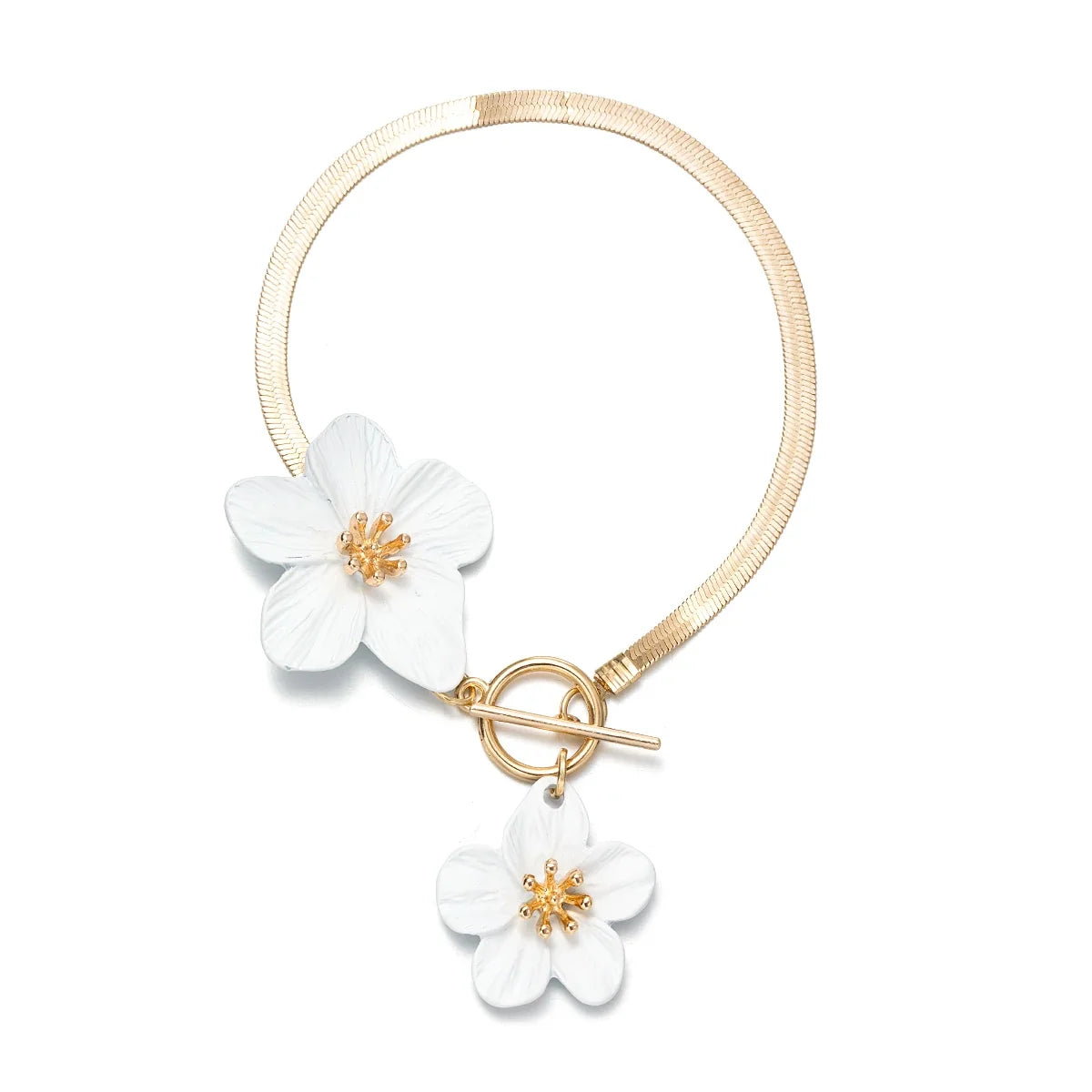 Elegant and simple colored multi petal flower alloy ankle chain, flat snake bone chain, adjustable OT buckle ankle chain