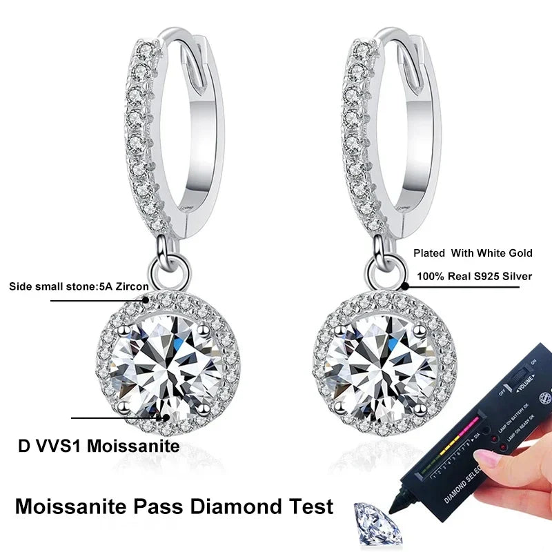 NeeTim 0.5ct 1ct D Color Moissanite Drop Earrings Orginal 925 Sterling Silver Earring for Women Sparkling Wedding Luxury Jewelry