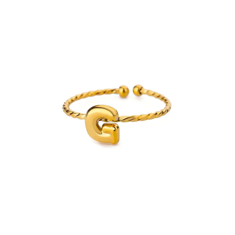 Cute Chunky Initial Letter Rings For Women Gold Color Stainless Steel A-Z Letter Adjustable Ring Aesthetic Wedding Jewelry Gift