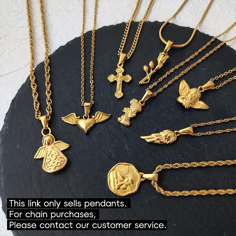 Tarnish Free Pendant Angel Cross Heart Diy Stainless Steel Gold Plated Vintage Charm for Women Necklace Jewelry Making