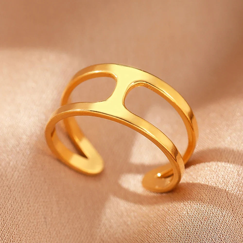 Stainless Steel Rings Vintage Exquisite Hollow Adjustable Open Statement Rings Light Luxury Fashion Rings For Women Jewelry New
