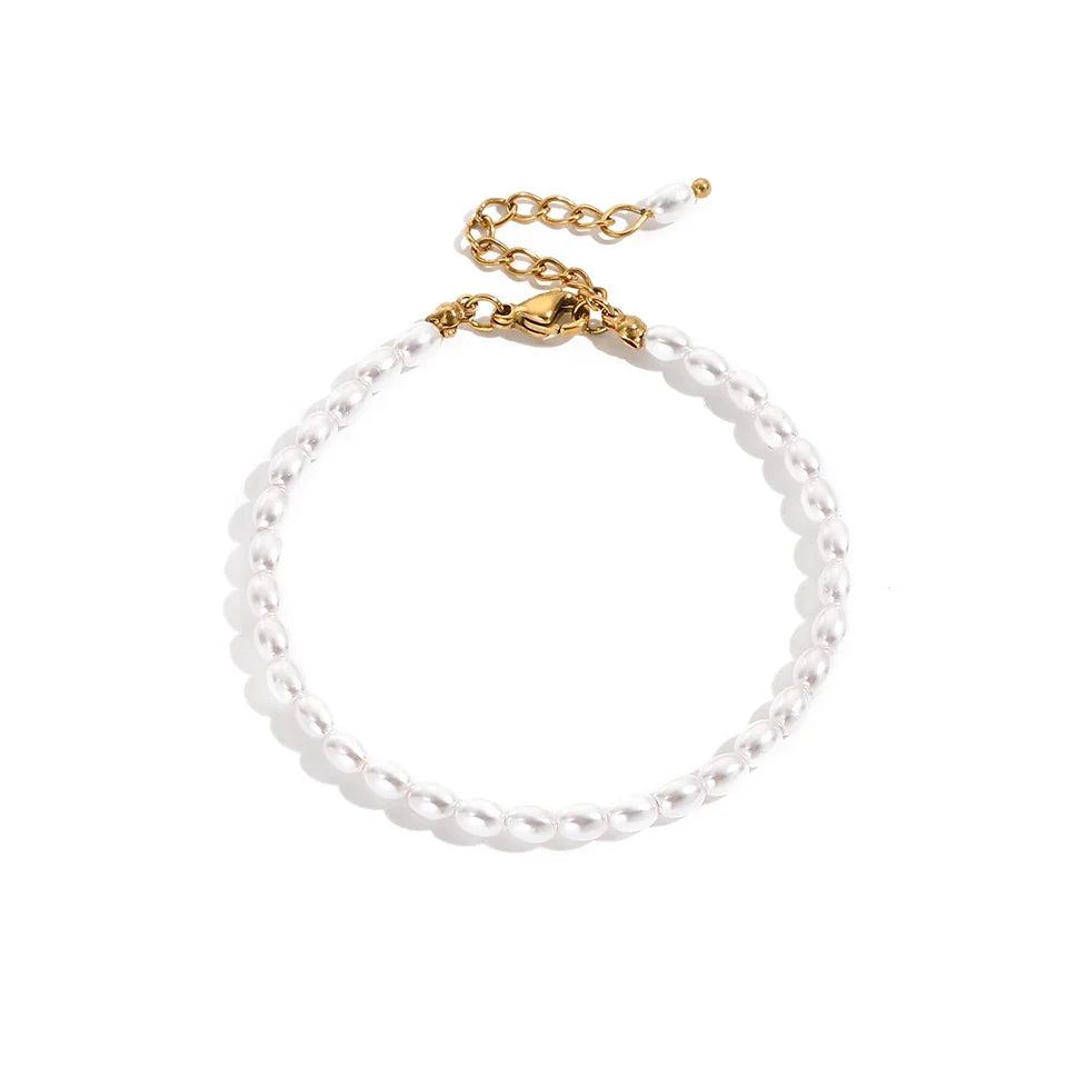 COLALA Imitation Pearl Bracelet Oval Pearl Stainless Steel Bracelet Women's Holiday Gift