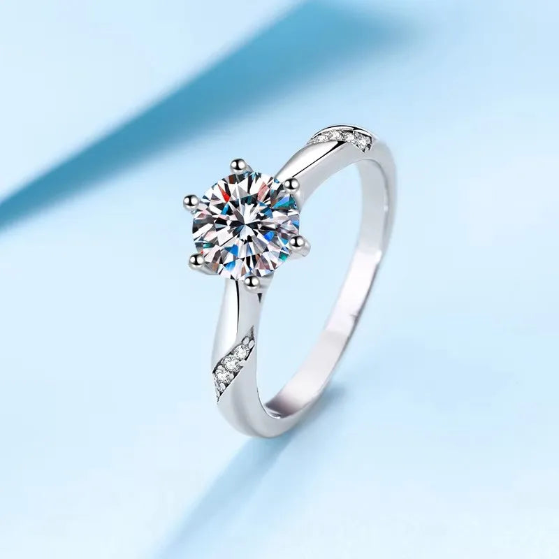 NeeTim 1ct - 3ct Moissanite Ring 925 Sterling Silver with Gold Plated Diamond Engagement Wedding Band Fine Jewelry For Women