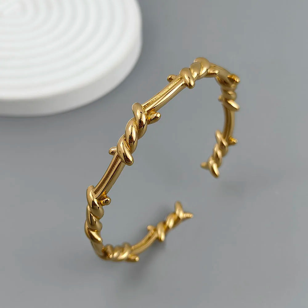 New style wire wrapped thorn stainless steel gold plated 18K bracelet, high quality waterproof silver jewelry, couple gift