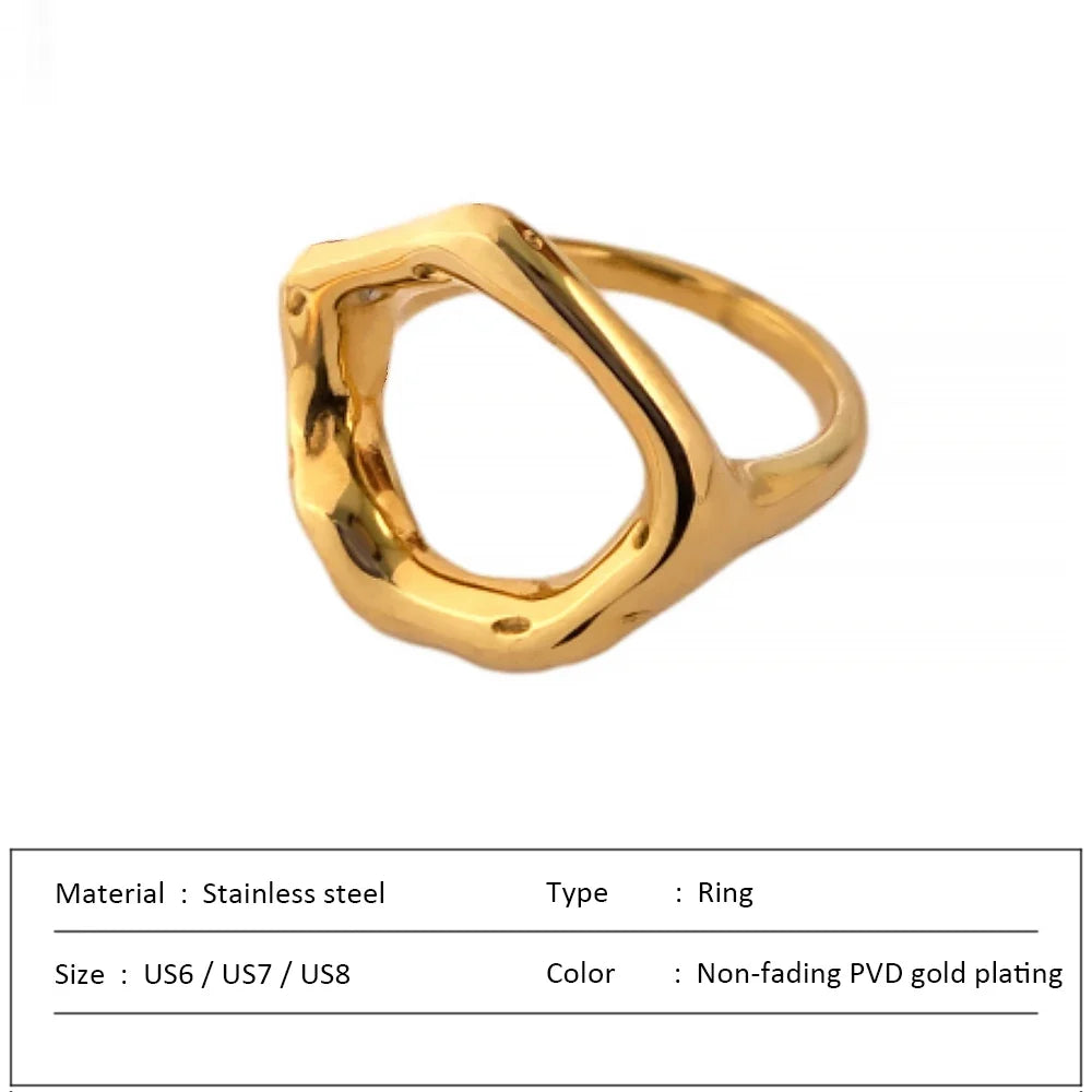 Vintage Circle Motif Stainless Steel Ring for Women Melted Texture Detail Texture Temperament Jewelry Wholesale Dropshipping