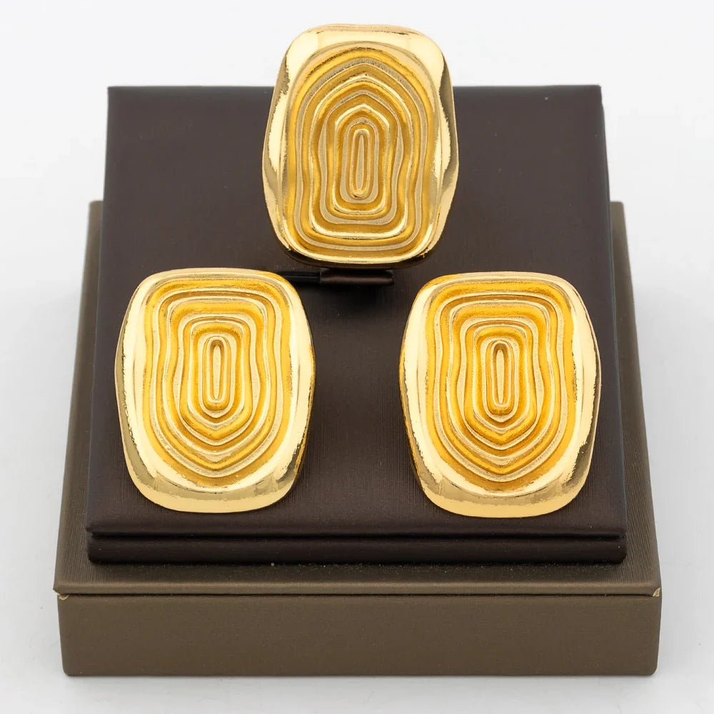 Dubai Gold Color Earrings Copper Adjustable Big Rings For Women Irregular Earrings Exquisite Bridal Jewelry Party Daily Wear
