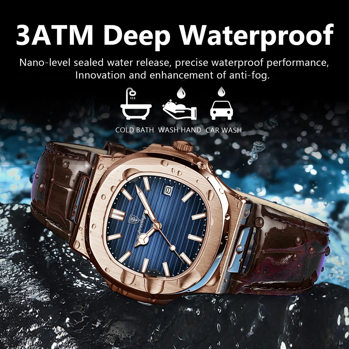 POEDAGAR Fashion Square Men's Watch Waterproof Luminous Date Business Man Wristwatch Casual Leather Quartz Watches For Men Reloj