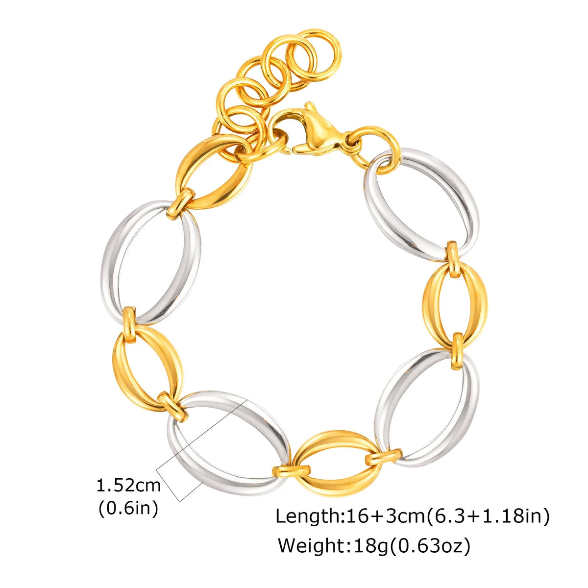 Two Tone Chain Bracelet for Women, Chunky Mixed Metal Link, Stainless Steel Waterproof Jewelry, Stylish Adjustable Wristband