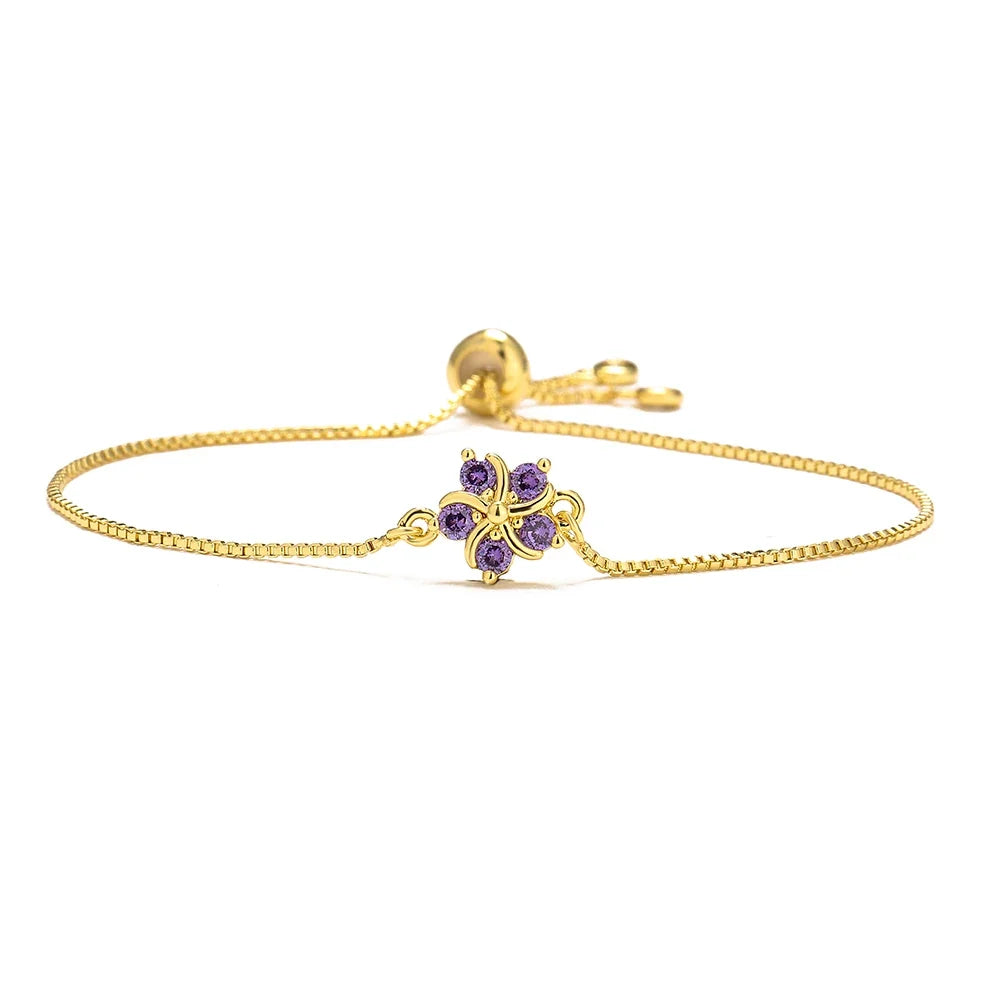 NEWBUY Fashion Gold Color Colourful CZ Zircon Flower Charm Bracelets For Women Party Jewelry Accessories