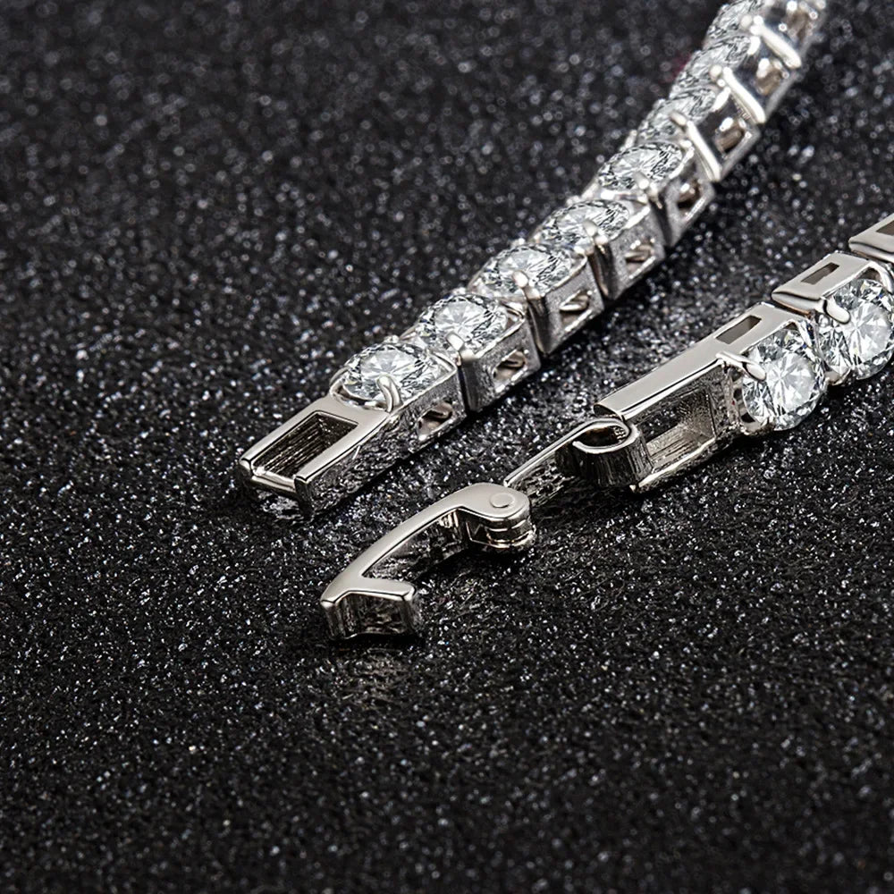 S925 Sterling Silver Bracelet Zirconia Tennis Ball Women Fashion Simple Engagement Wedding Charm Jewelry 4mm 16-23cm