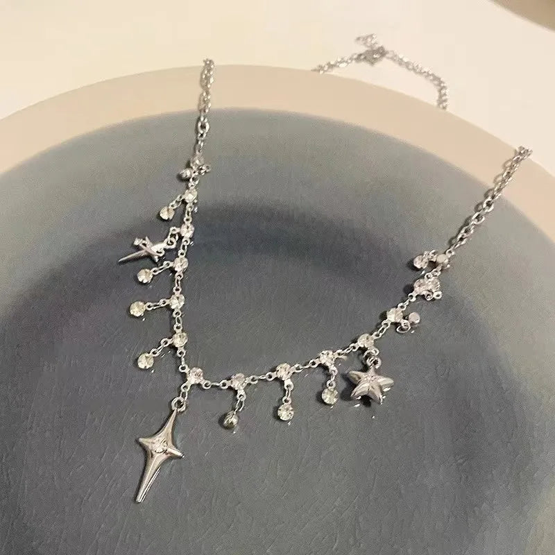 Kpop Star Pendent Necklace for Women Punk Simple Zircon Tassel Clavicle Chain Choker Elegent Party Gift Jewelry Girl