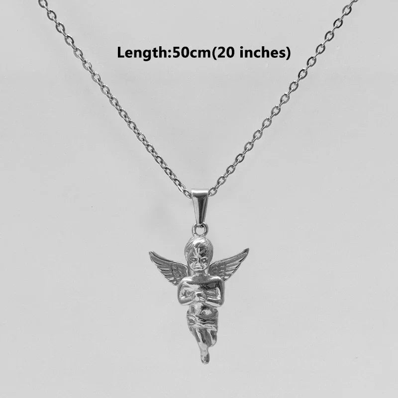 18K Gold Plated 3d Solid Angel Charm Stainless Steel Religious Cupid Angel Pendant Necklace For Men Jewelry