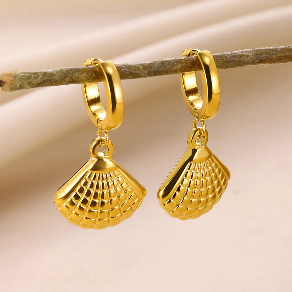 Freshwater Ocean Starfish Shell Hoop Earrings For Women Elegant Stainless Steel Gold Color Aretes Christmas jewelry accessories