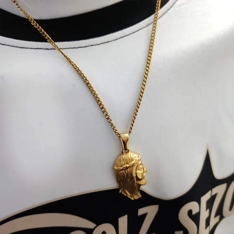 Hip - Hop Stainless Steel 18K Gold Plated Jesus Head Pendant Necklace Waterproof Jewelry For Ideal Men's Gift