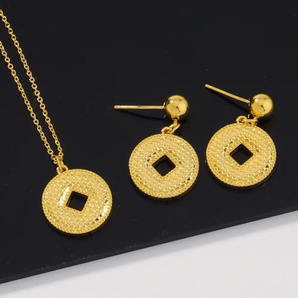 Dubai Gold Color Pendant Necklaces jewelry for Women Costume Necklace Earrings Sets Nigerian Wedding Party Gifts