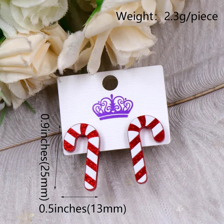Custom Santa Hats Tree Mouse Head Turkey Glitter Acrylic Christmas Stud Earrings Stainless Steel Jewelry Wholesale