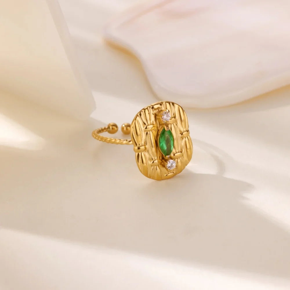Zircon Geometric Rings For Women Stainless Steel Gold Color Open Adjustable Ring 2025 New Fashion Wedding Couple Jewelry Gift