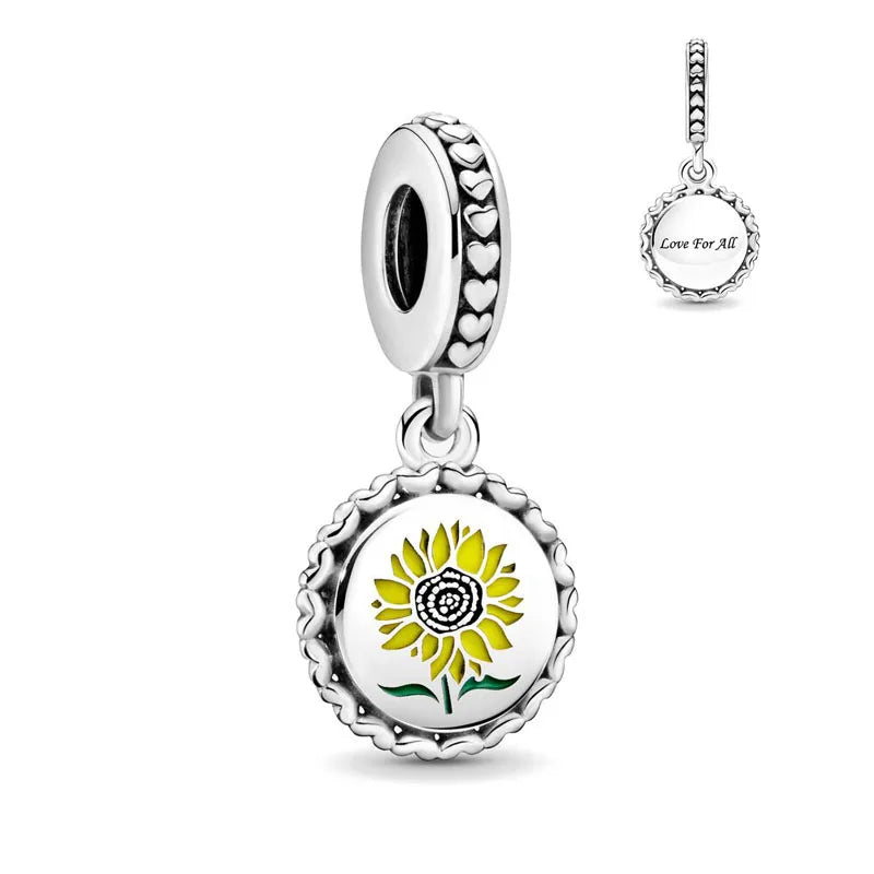 European New 925 Sterling Silver Spring New Pink Flower Ballon Cat Diy Beads Charm Fit European S925 Bracelet Bangles