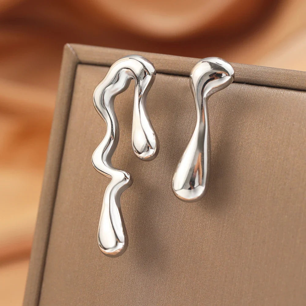 Stainless Steel Earrings Minimalist Design Irregular Asymmetrical Geometric Bent Earrings For Women Jewelry Commuter Pairing