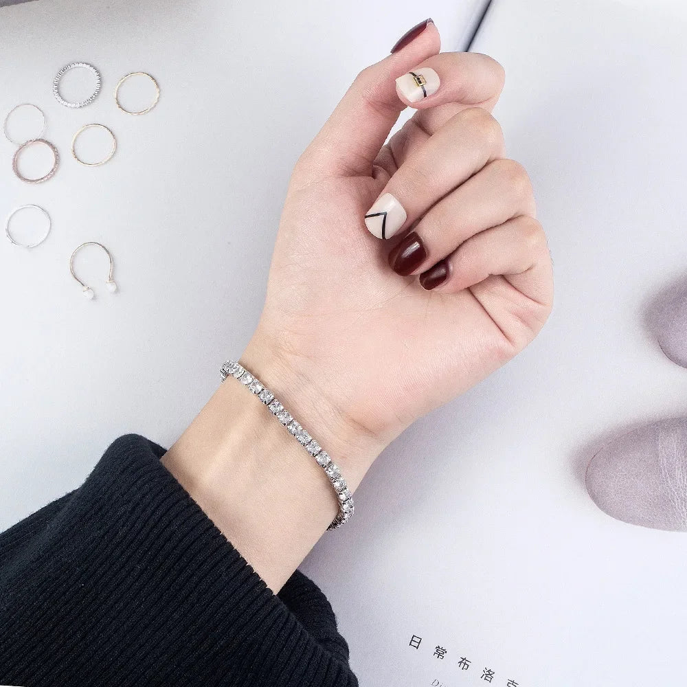 S925 Sterling Silver Bracelet Zirconia Tennis Ball Women Fashion Simple Engagement Wedding Charm Jewelry 4mm 16-23cm