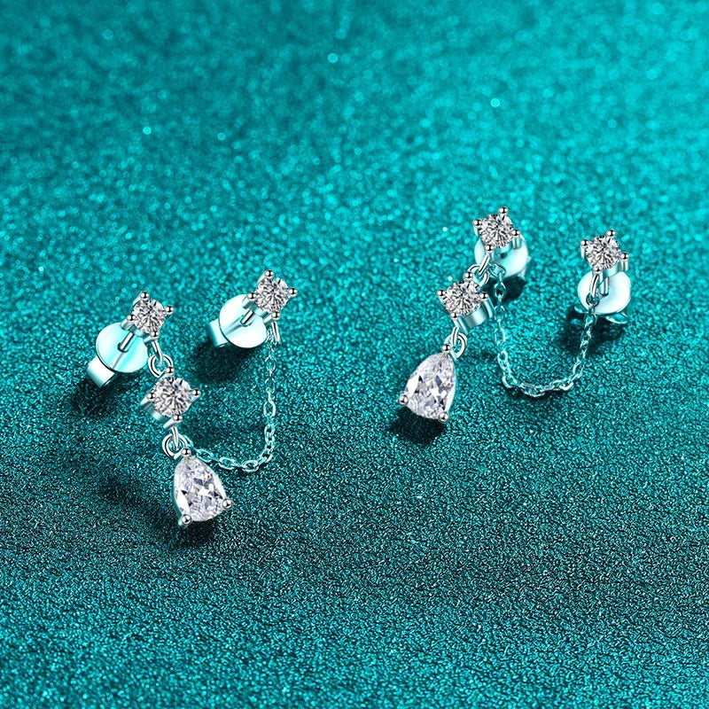 NeeTim Full Moissanite Stud Chain Earrings for Women Sparkling Lab Diamond Earring 925 Sterling Silver Women's Earrings Jewelry