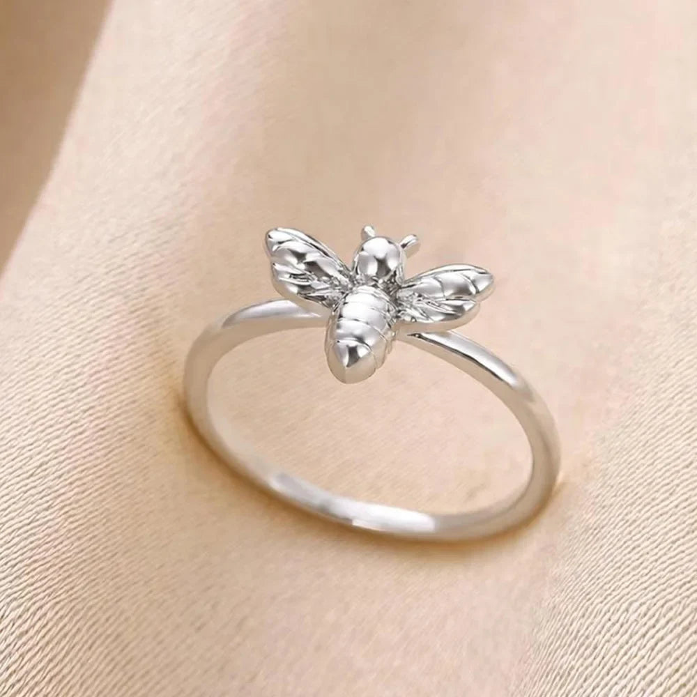 Fashion Bee Rings For Women Design Gold Color  Stainless Steel Bee Ring Wedding Engagement Christmas Jewelry Gift