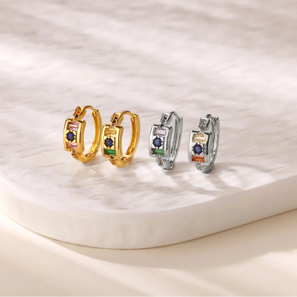 Round Shiny Zirconia Earrings for Women Stainless Steel Gold Color Piercing Earrings 2025 New Fashion Jewelry Mother's Day Gift