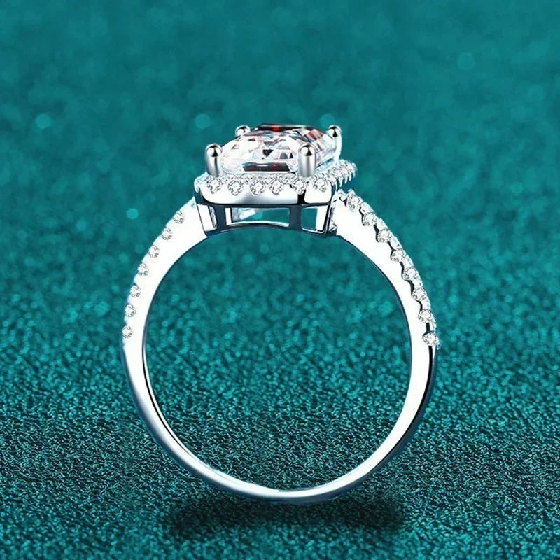 NeeTim 2 Carat Moissanite Ring for Women Emerald Radiant Cut Diamond Sterling Silver 925 with 18KGold Plated Wedding Bridal Band
