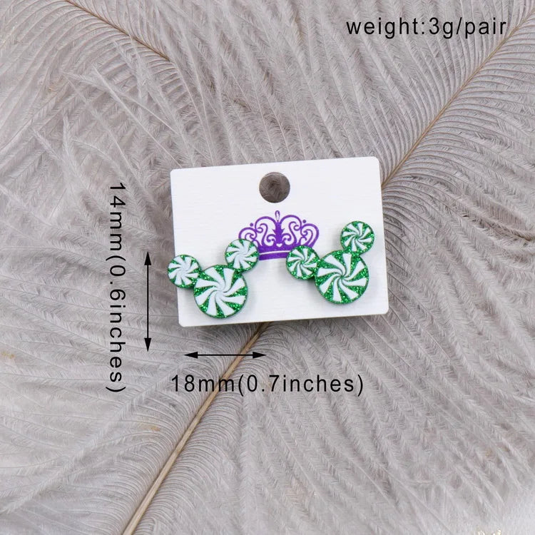 Custom Santa Hats Tree Mouse Head Turkey Glitter Acrylic Christmas Stud Earrings Stainless Steel Jewelry Wholesale