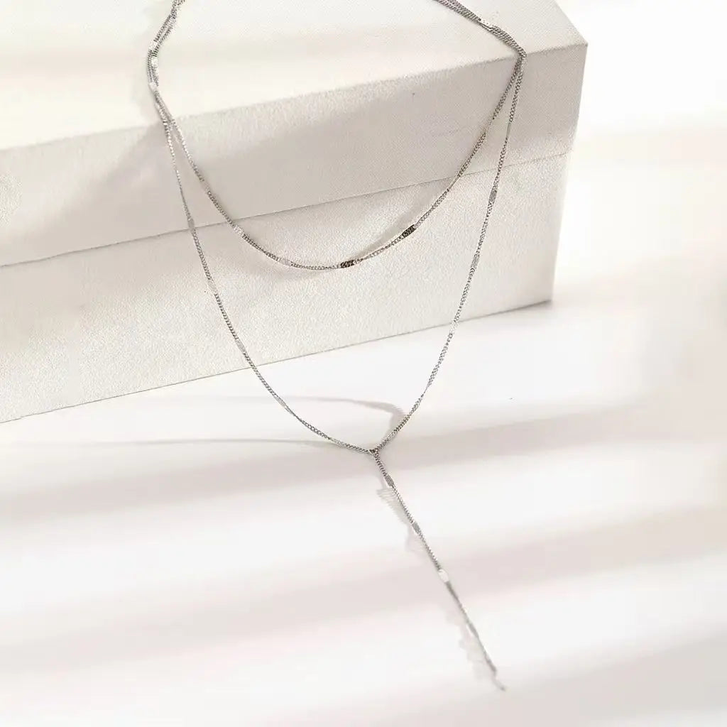 DOTIFI Stainless Steel Fashion Commuter Y-Shaped Fringe Necklace Minimalist Double-Layer Collarbone Chain Jewellery For Women