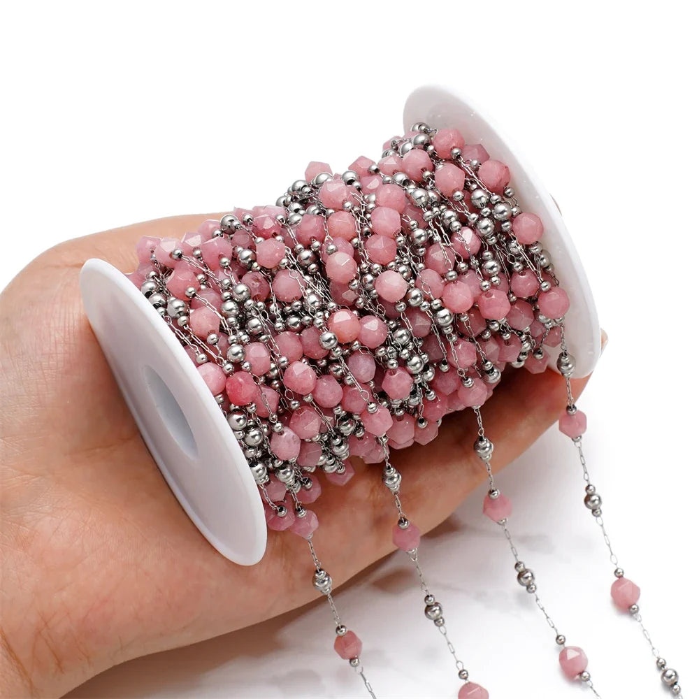 1Meter/Lot Mixed Stainless Steel Irregular Stone Beads Chains for Handmade DIY Necklace Bracelets Jewelry Making Accessories