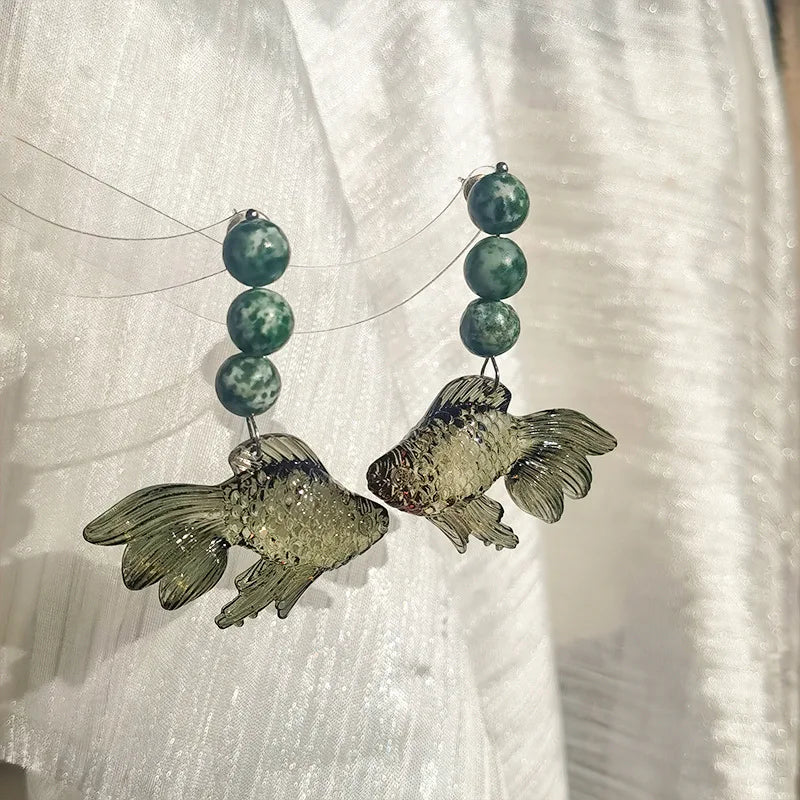 Creative Goldfish Earring Unique Transparent Goldfish Pendant Earring Cute Koi Fish Drop Earrings Personalized Jewelry Wholesale
