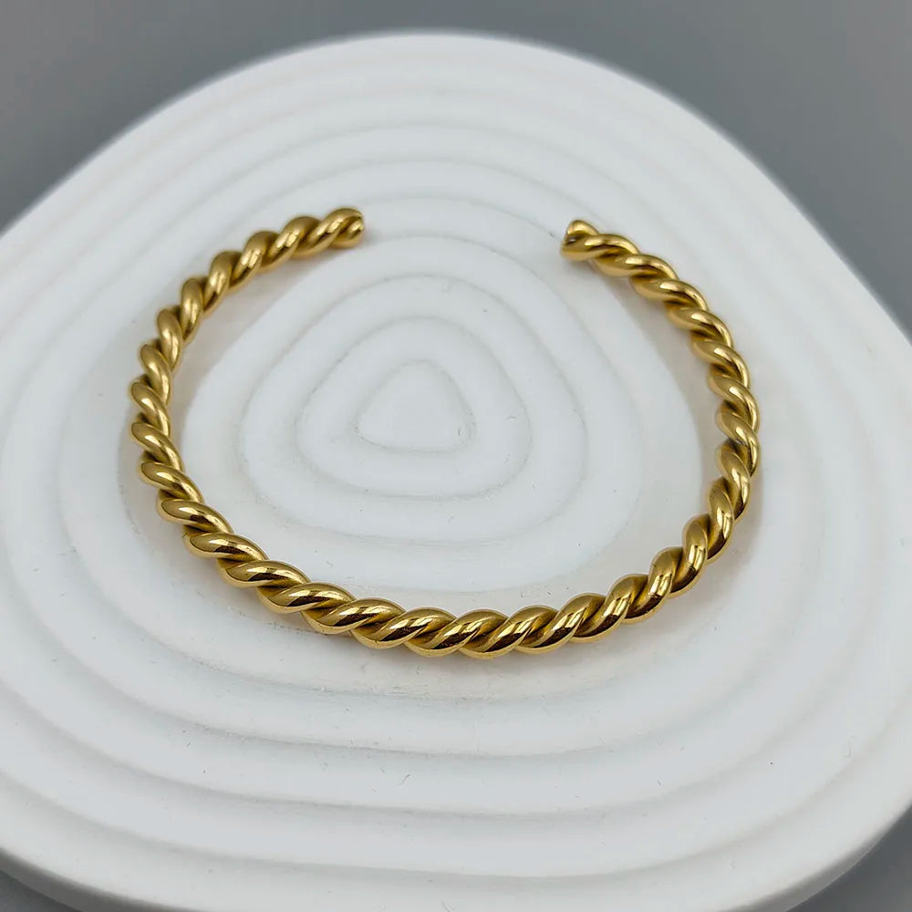 Double-layer wire-wrapped stainless steel gold-plated 18K bracelet, high-quality waterproof silver jewelry, gift for couples