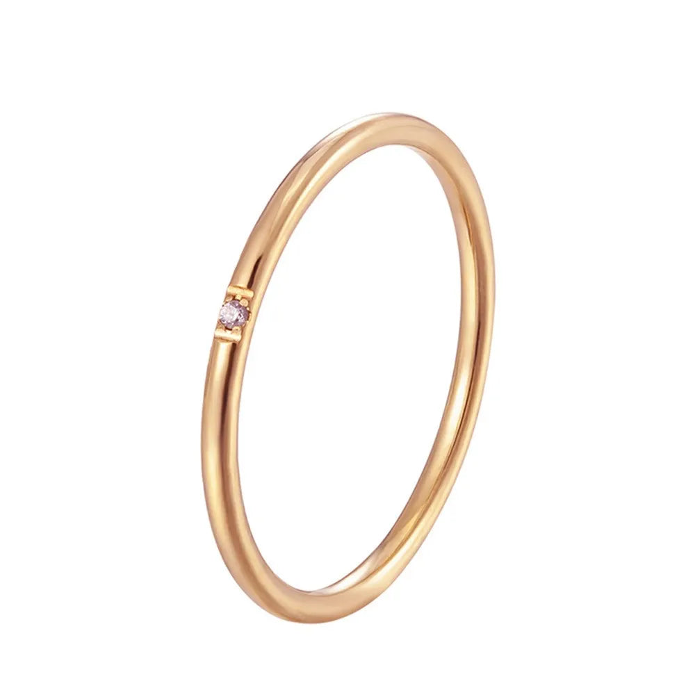 1mm Thin Stainless Steel CZ Inlay Stackable Ring Wedding Band for Women Girl Size 3-10