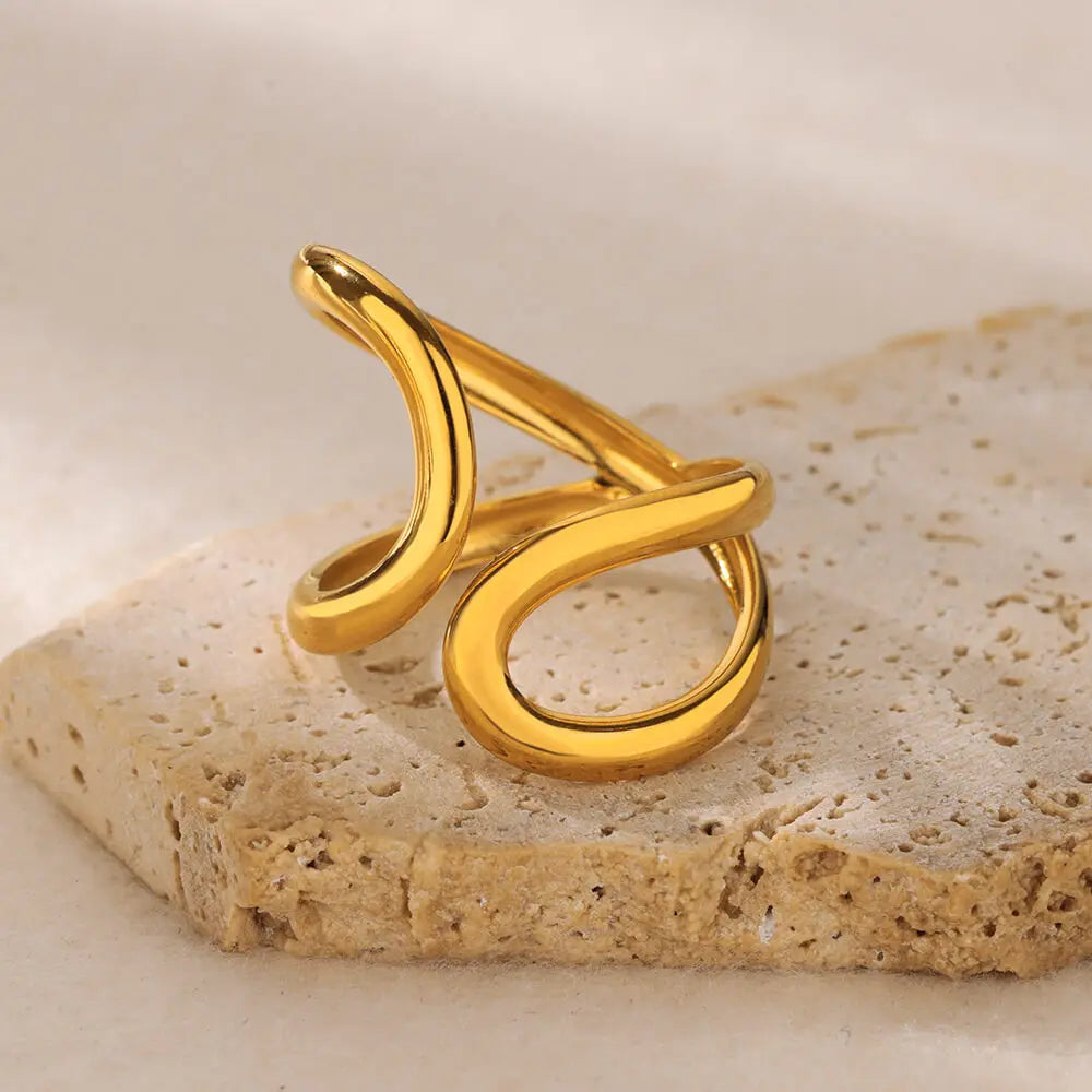 Gold Color Stainless Steel Geometric Rings for Women Zircon Heart Sun Moon Open Ring Fashion Aesthetic Jewelry Wedding Gift