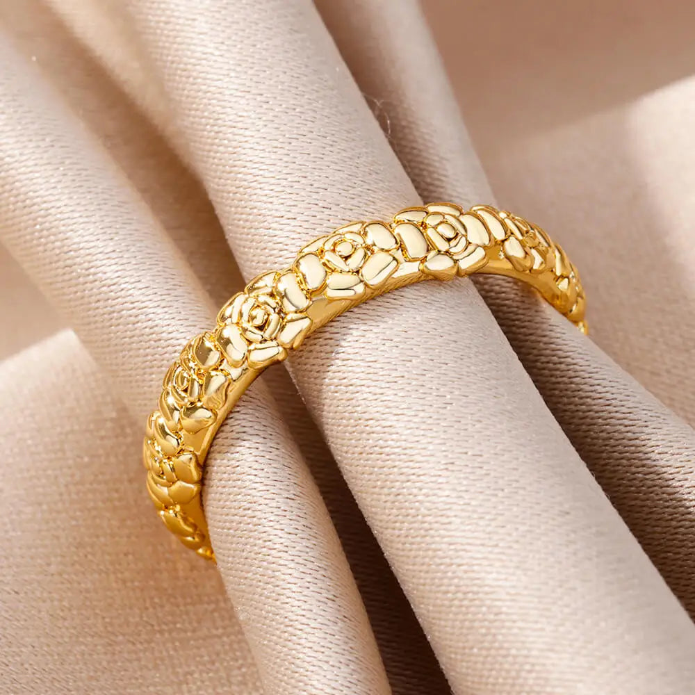Stainless Steel Rose Flower Rings for Women Vintage Couple Ring Gothic Punk Hoops Irregular Geometric Ring Jewelry Accessories