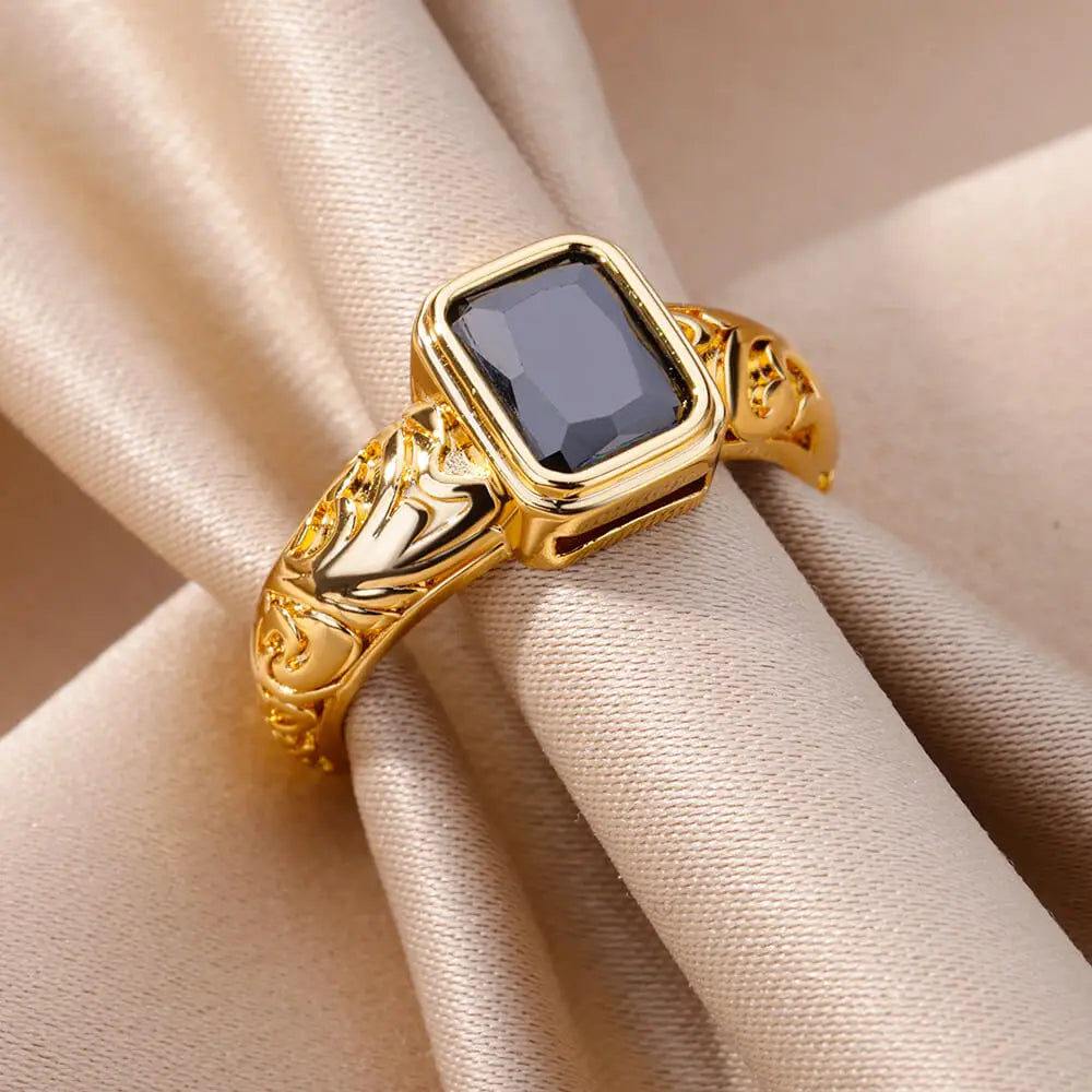 Luxury Zircon Heart Rings For Women Gold Color Open Stainless Steel Crystal Geometry Finger Ring Jewelry Wedding Gift anillos