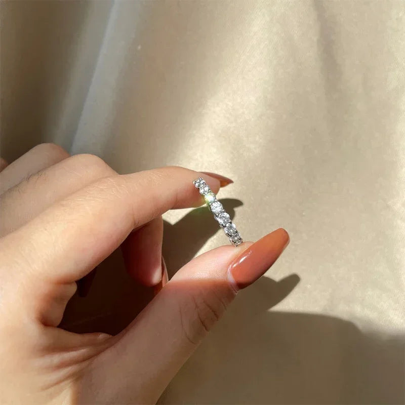NeeTim 3mm All Moissanite Diamond Ring for Women Sterling Silver 925 with White Gold Plated Wedding Engagement Band Luxury Rings