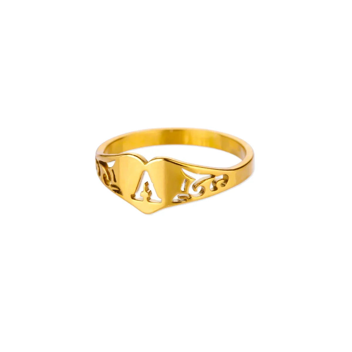 Fashion Hollow Initial Letter Heart Rings For Women Gold Color Stainless Steel A-Z Letter Ring Aesthetic Wedding Jewelry Gift