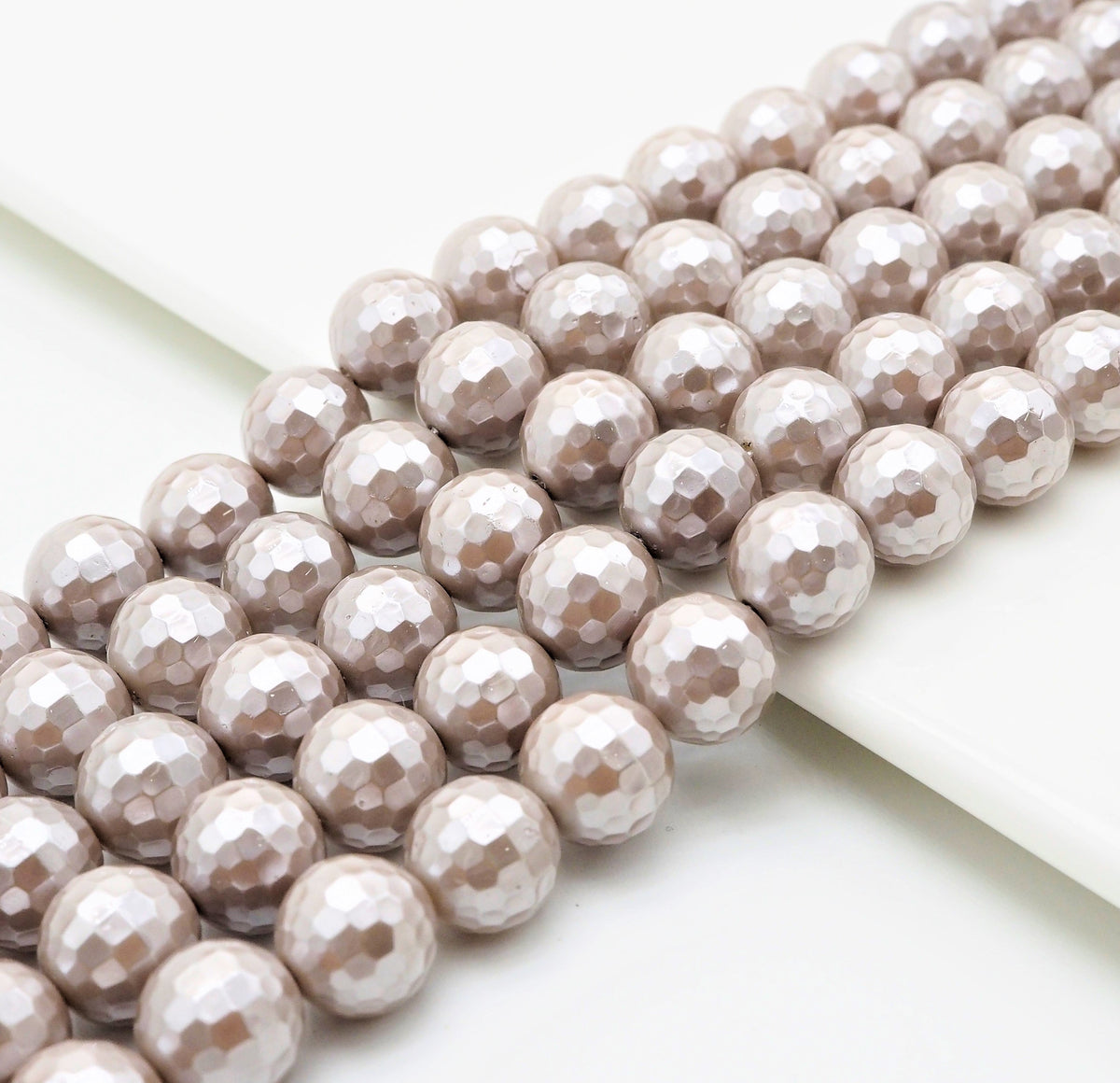Wholesale Quality Natural Mother of Pearl Sliver Gray Round Facted beads, 6mm/8mm/10mm/12mm/14mm Gray MOP Beads, 15.5inch strand, SKU#T114