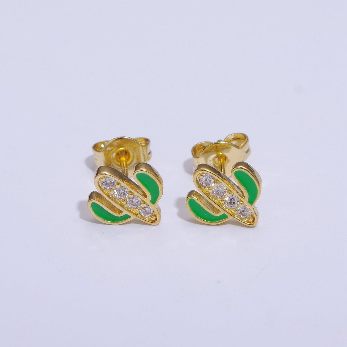 Green, Pink, Red, White Blue Enamel Micro Paved CZ Succulent Cactus Plant Desert Mini Stud Earrings | T145 - T149