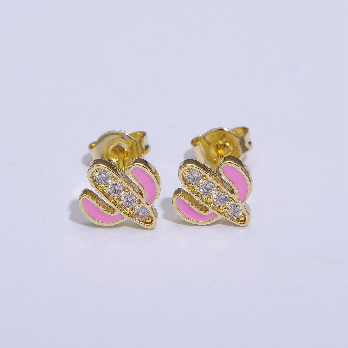 Green, Pink, Red, White Blue Enamel Micro Paved CZ Succulent Cactus Plant Desert Mini Stud Earrings | T145 - T149