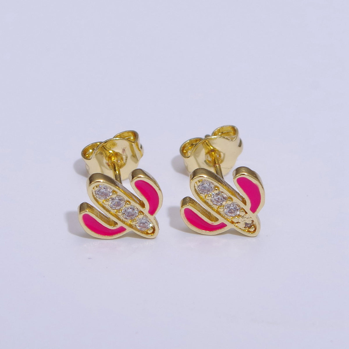 Green, Pink, Red, White Blue Enamel Micro Paved CZ Succulent Cactus Plant Desert Mini Stud Earrings | T145 - T149