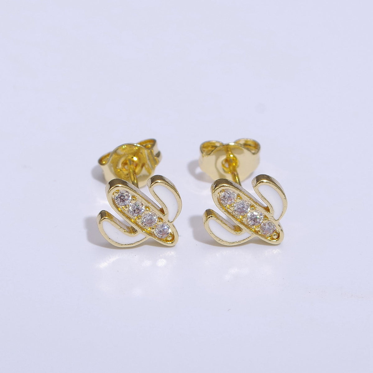 Green, Pink, Red, White Blue Enamel Micro Paved CZ Succulent Cactus Plant Desert Mini Stud Earrings | T145 - T149