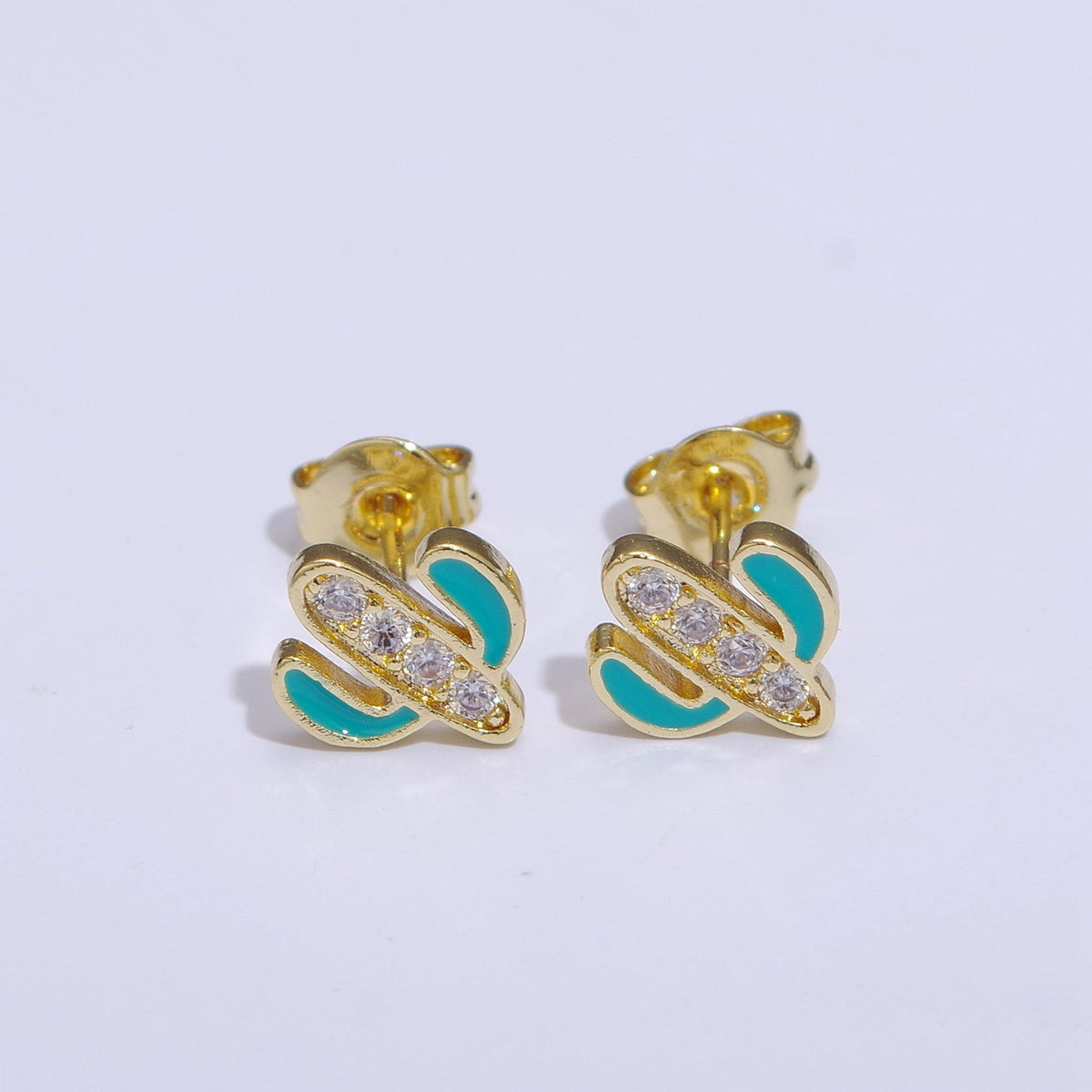 Green, Pink, Red, White Blue Enamel Micro Paved CZ Succulent Cactus Plant Desert Mini Stud Earrings | T145 - T149